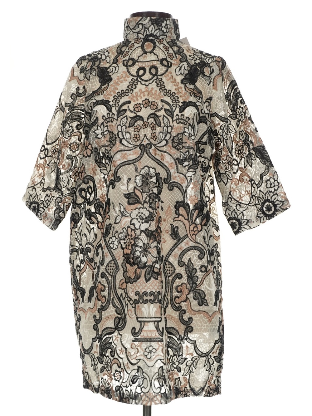 GANNI NWT Embroidered Lace Dress in Black, Bronze & Cream